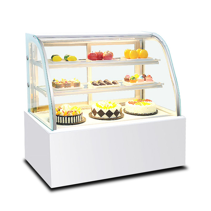 White Black Cake Display Cooler With Glass Air Cooling Curved Cake Display Vegetable Fruit Wine Refrigerator