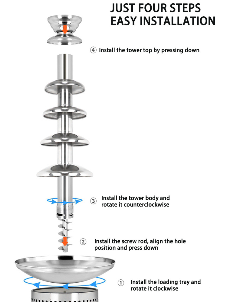 Stainless Steel 4/5/6 Tier Chocolate Fountain for Home Office Party Wedding Catering Chocolate Cheese Waterfall Maker