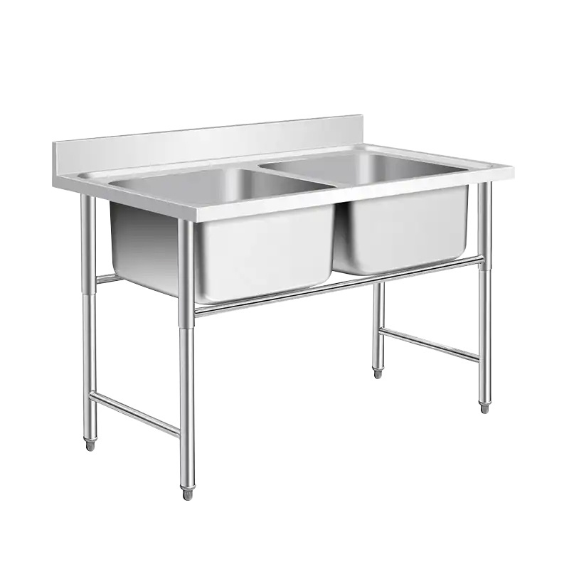 Industrial Stainless Steel Double Sink Prep Station Commercial Sink with Countertop Kitchen Sink