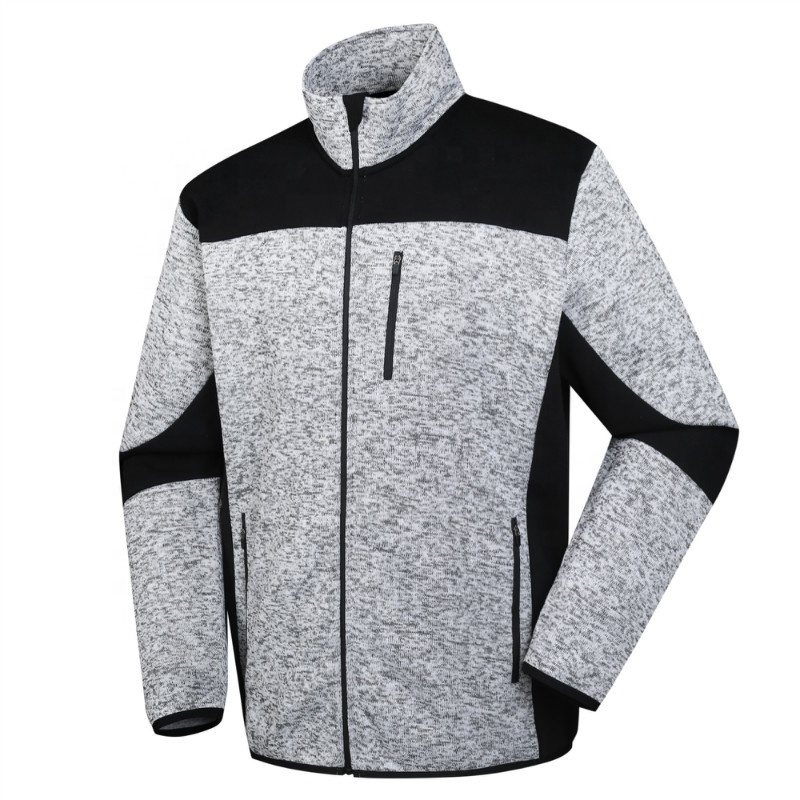 Supply 100% polyester gauge knitted custom winter fleece jacket men without hood