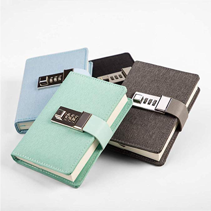 custom pu leather travel journal diary personal writing notebooks daily business planner notepad with combination lock