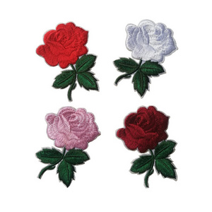 Wholesale In Stock Factory Chenille Patches Custom Classic Multi-Color Small Rose Embroidery Back With Heat Melt Glue