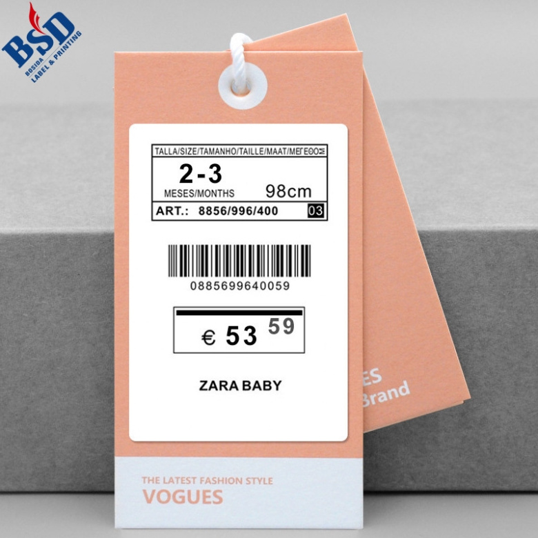 Custom paper price tag, PVC price tag and UPC Barcode Hang tag for clothing