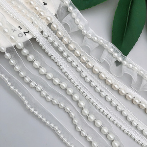 New arrival high quality hand made pearl 3d beaded lace fabric for wedding dress beaded pearl panel lace