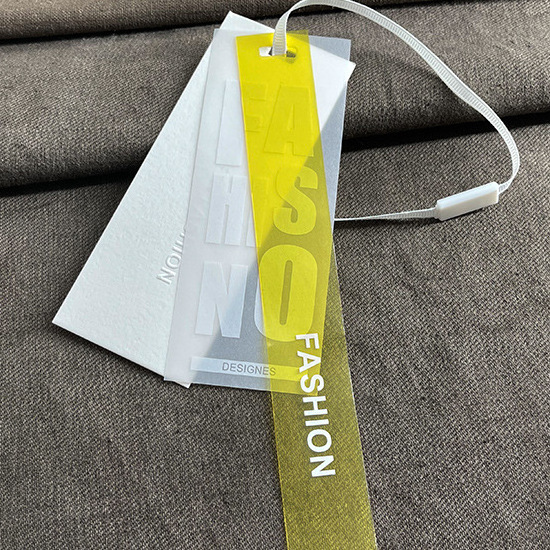 Wholesale clear pvc hangtag waterproof tpu plastic hangtag paper garment swing tag