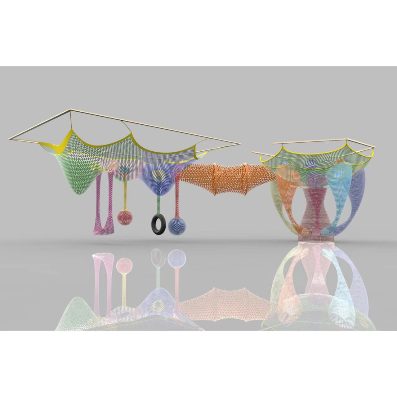 Customized Large Children's Playground Rainbow Net Includes Inflatable Ball Swing For Rope Net Adventure Children's Playground