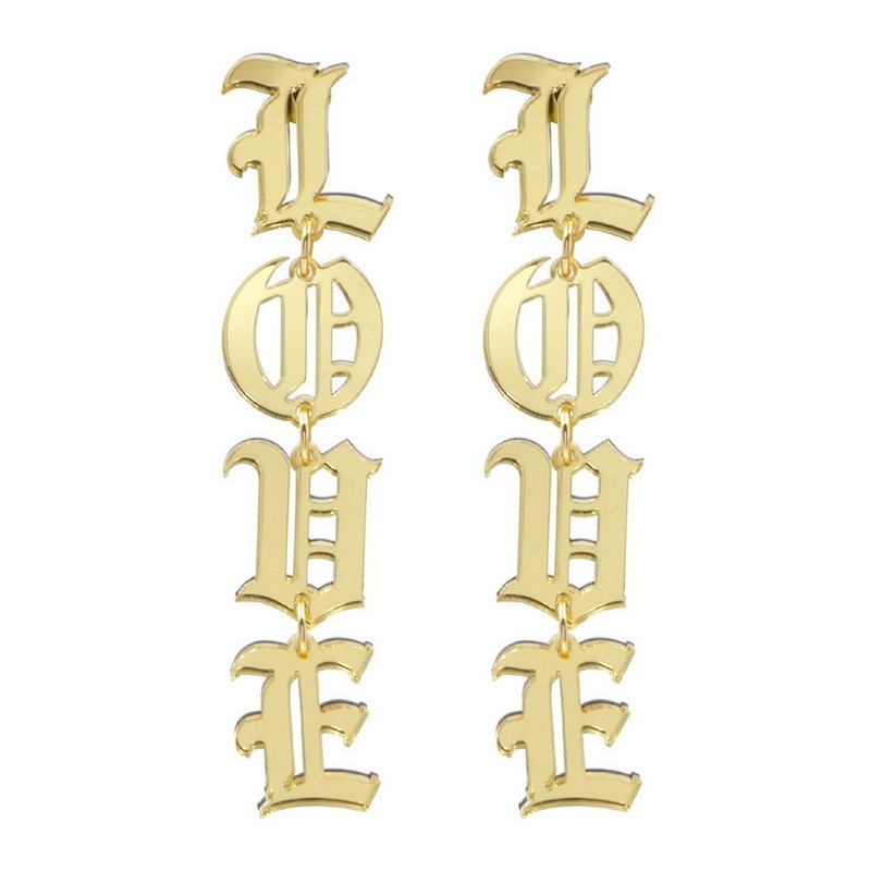 gold plated stainless steel earrings jewelry personalized old english style custom name long large statement earrings for women