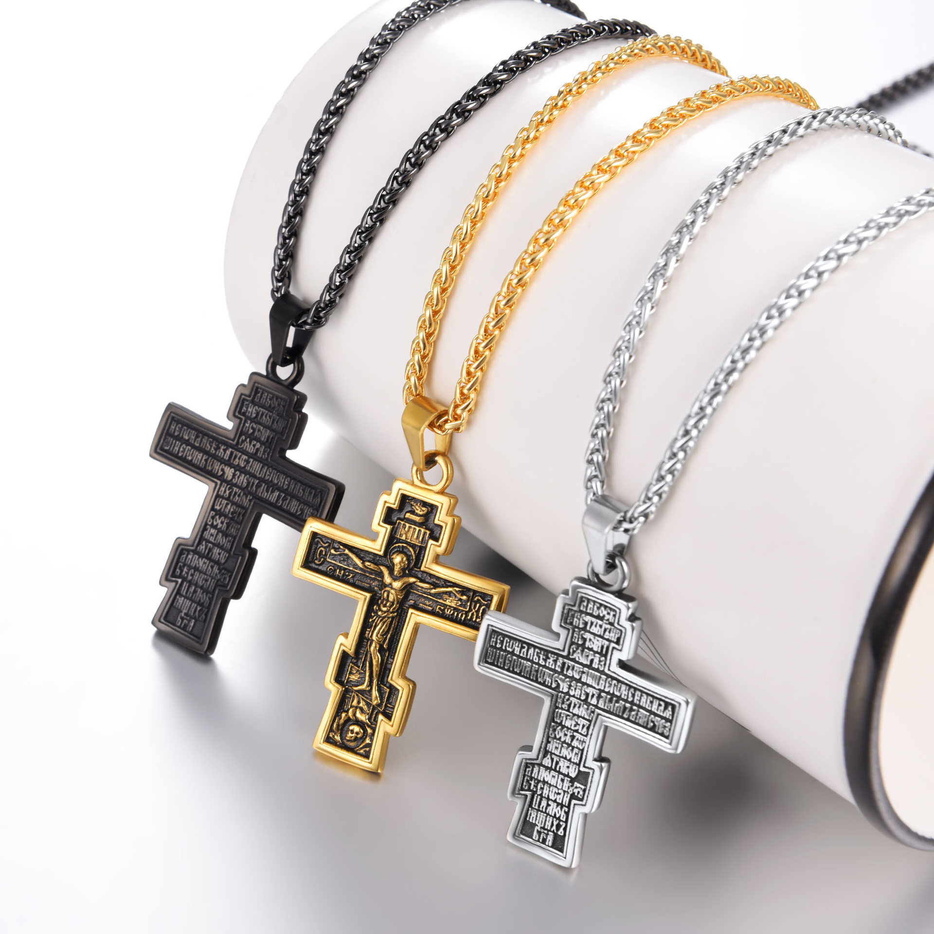 hip hop stainless steel necklace chain Russian Orthodox holy bible jesus cross necklace jewelry for men