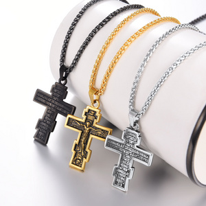 hip hop stainless steel necklace chain Russian Orthodox holy bible jesus cross necklace jewelry for men