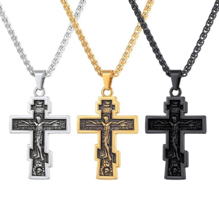 hip hop stainless steel necklace chain Russian Orthodox holy bible jesus cross necklace jewelry for men