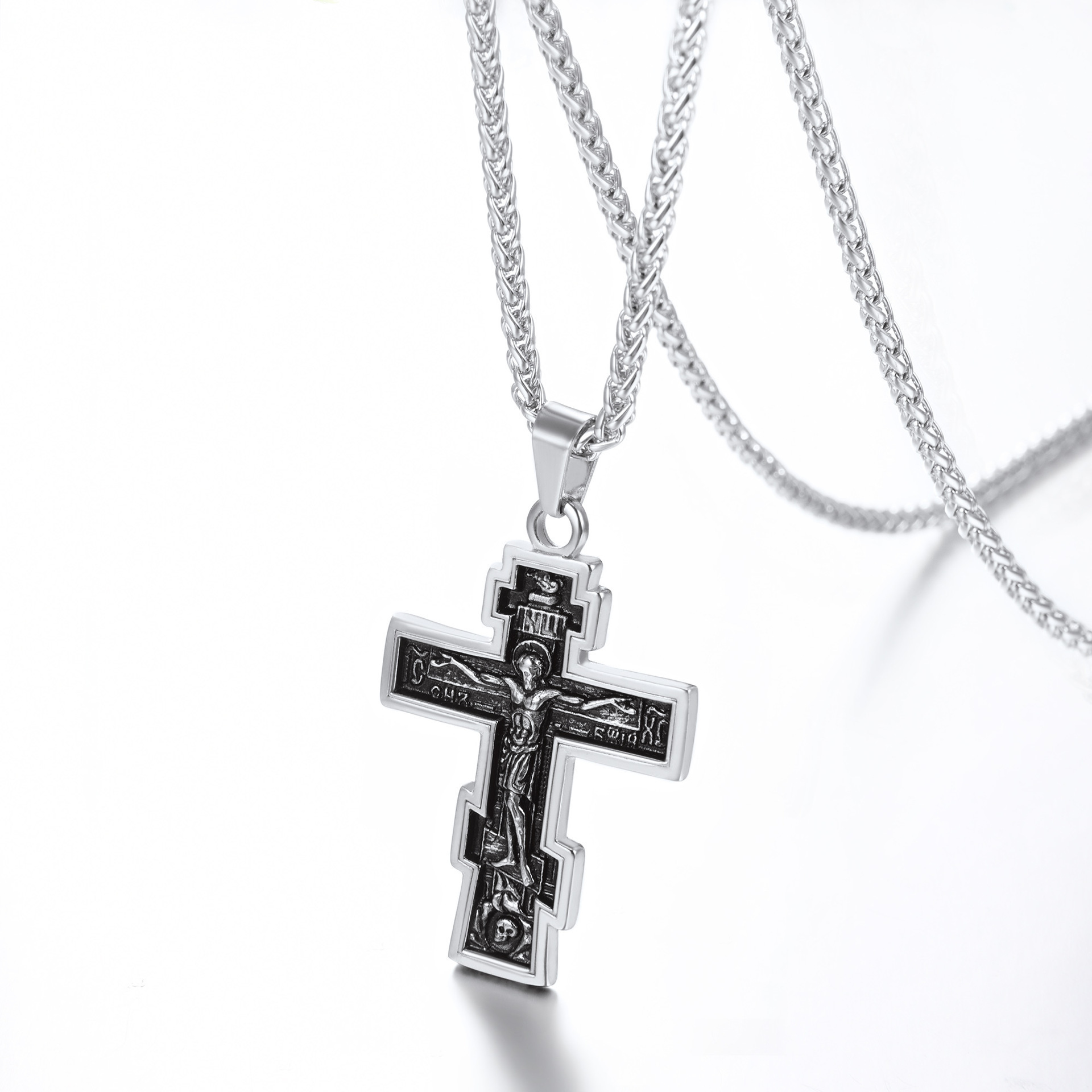 hip hop stainless steel necklace chain Russian Orthodox holy bible jesus cross necklace jewelry for men