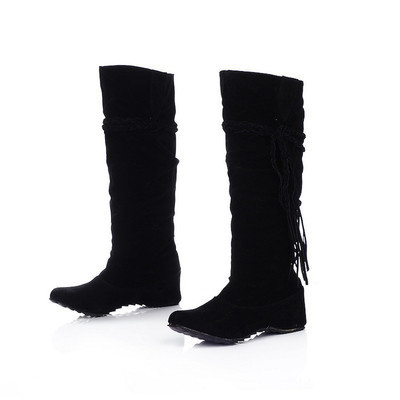 Fashion Autumn Winter Tassel Women's Boots Mid Heels Slip On Boots Women Shoes