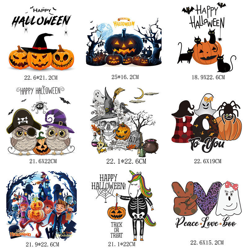 Custom halloween ghost terror element dtf transfer print stickers hot stamping flat heat transfer For Clothing