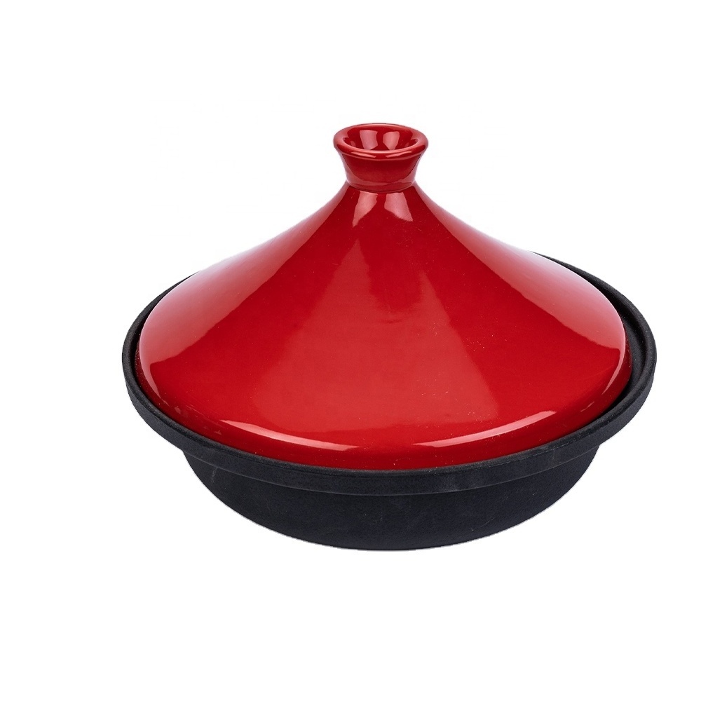 Home kitchen enamel coated polished cast iron cookware set moroccan dish tagine pot tajine cooking pan with ceramic lid