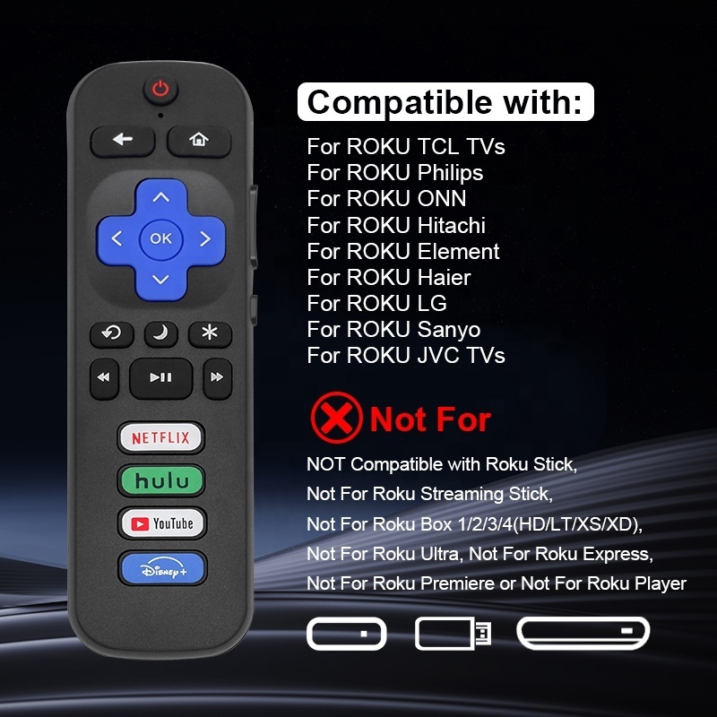 Popular 17keys Wholesale TV Remote Control Replacement Remote Control Only for Roku TV Compatible for TCL Hisense Roku Smart TVs