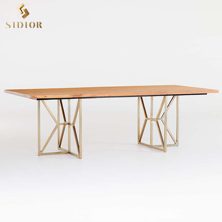 High Quality Home Furniture Ash Solid Wood Finished Table Top Dining Table With Stainless Steel Base