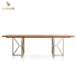 High Quality Home Furniture Ash Solid Wood Finished Table Top Dining Table With Stainless Steel Base