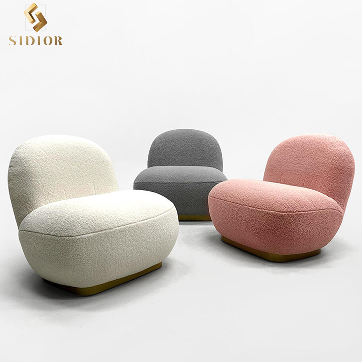 Modern nordic popular relax single white lazy leisure accent cute boucle swivel sofa chair for living room