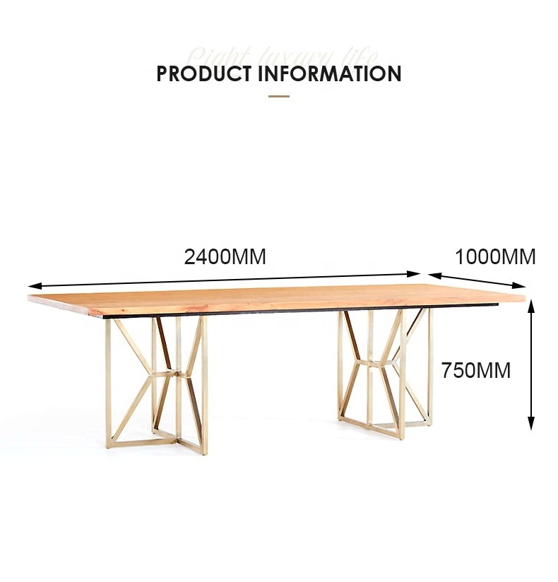 High Quality Home Furniture Ash Solid Wood Finished Table Top Dining Table With Stainless Steel Base