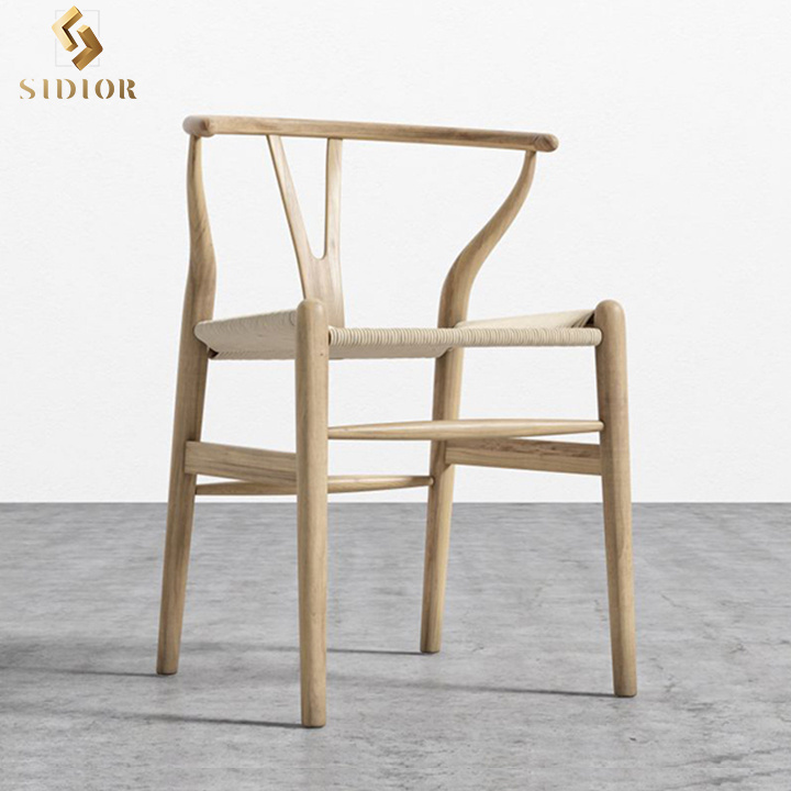 Odern Wooden Hans Wegner Rattan Chair Rope Seat Wicker Cane Wishbone Solid Oak Ash Wood Y Chair Restaurant Dining Chair