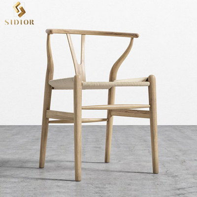 Odern Wooden Hans Wegner Rattan Chair Rope Seat Wicker Cane Wishbone Solid Oak Ash Wood Y Chair Restaurant Dining Chair