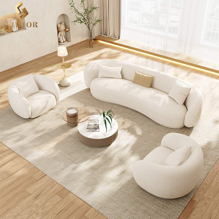 Home Furniture Round Couches Luxury Teddy Sofa Lounge Nut Circle Boucle Curved Cloud Sofa Couch White Modern Sofas