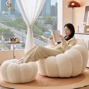 Cream White Lazy Pumpkin Sofa Shaped Boucle Accent Swivel Lounge Chair With Ottoman