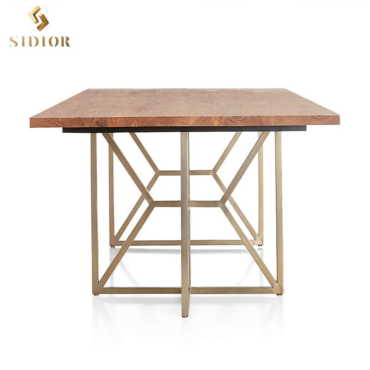 High Quality Home Furniture Ash Solid Wood Finished Table Top Dining Table With Stainless Steel Base