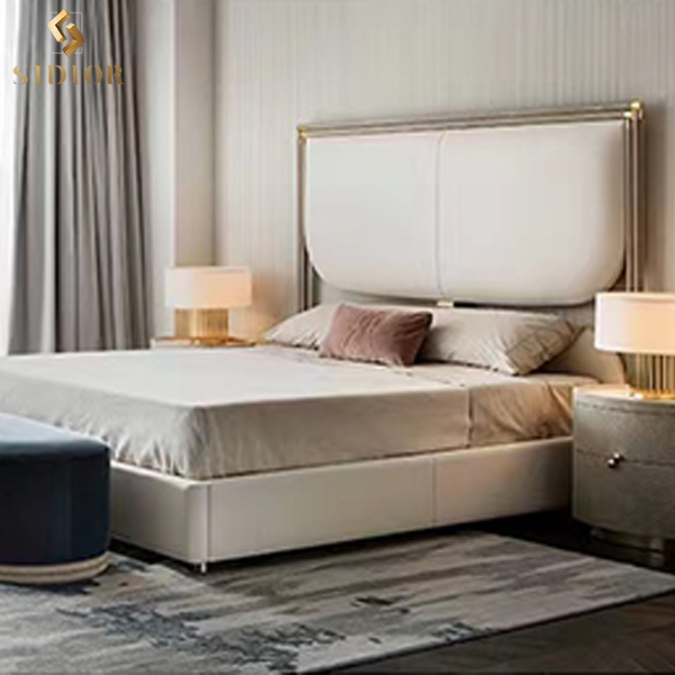 Luxury Modern High Rebound Sponge Wood Frame Bed Bedroom King Queen Bed