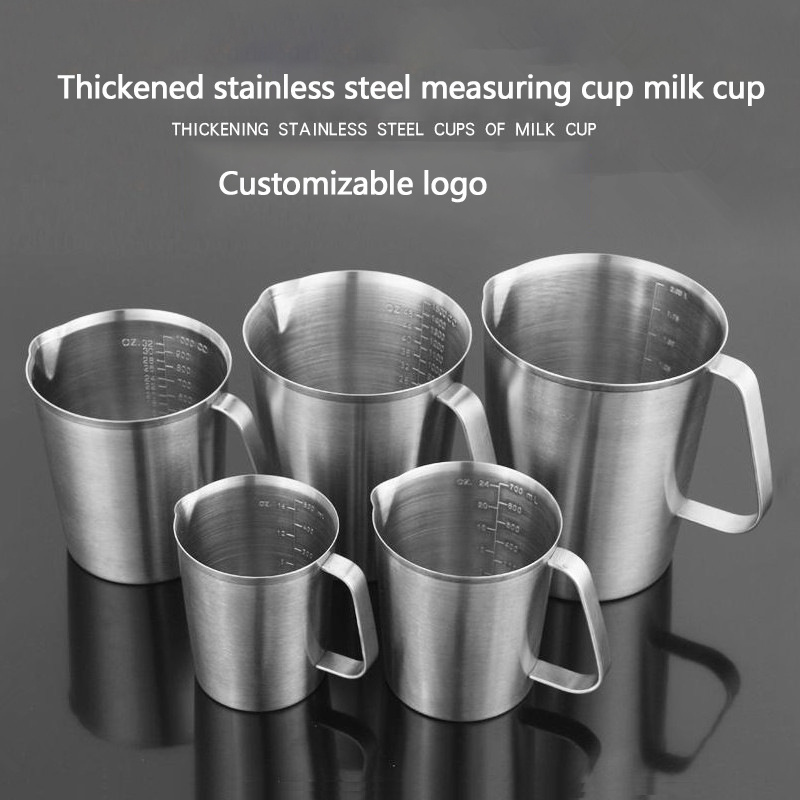 Barista Stainless Steel 304 Measuring Cup with Scale 2000/1500/1000/700/ 500ml Kitchen Baking Tea Large Capacity Milk Jug