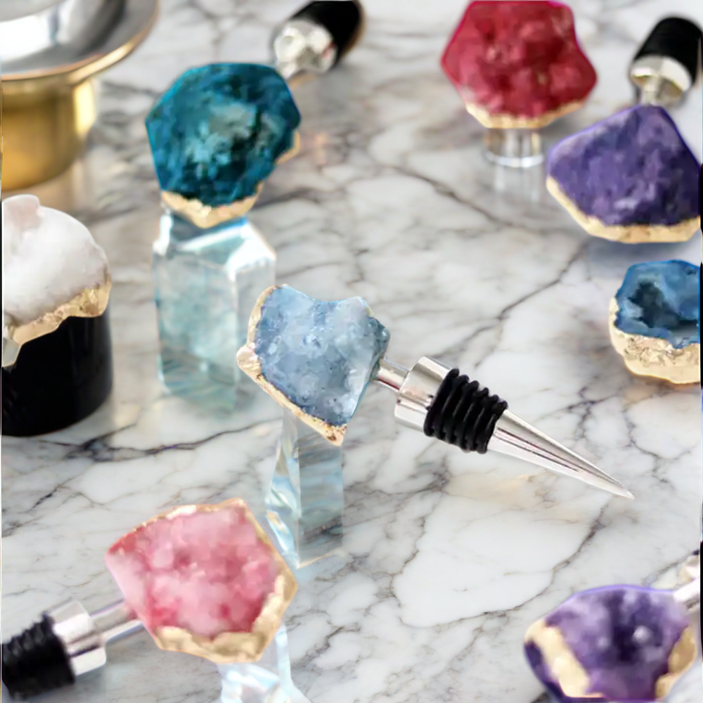 Custom Logo Metal Wine Stoppers Crystal Gemstone Whiskey Vacuum Energy Stoppers for Christmas for Wine Bottles