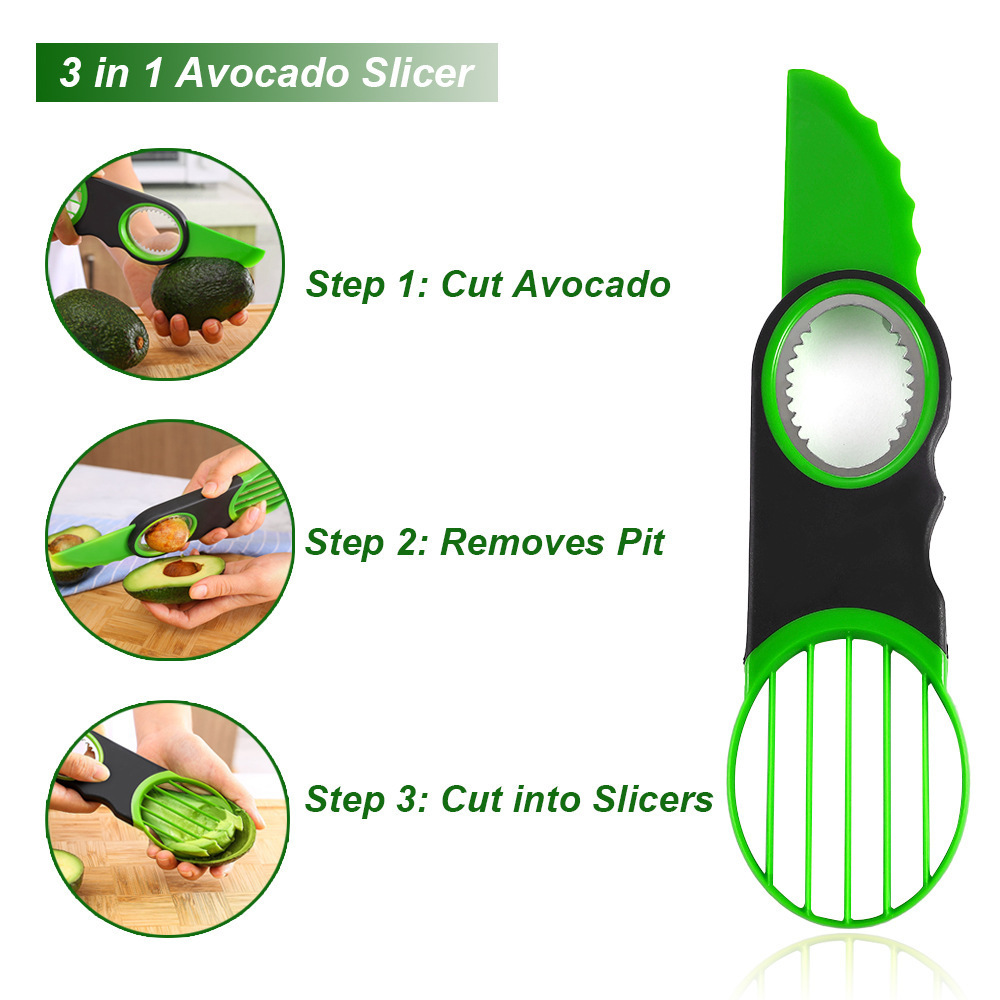 Hot Cheap Food Grade Kitchen Gadget multifunctional Avocado Cutter Knife 3 In 1 Avocado Slicer