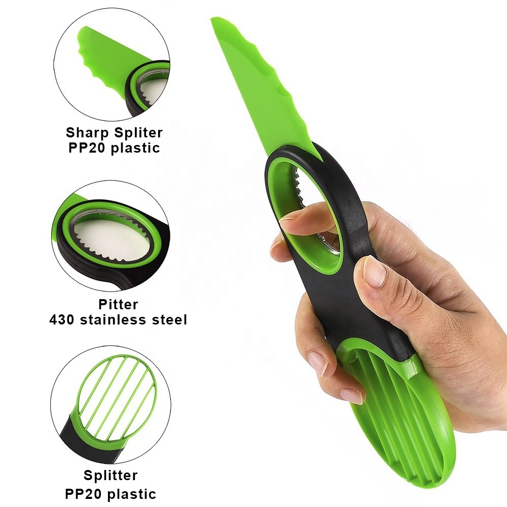 Hot Cheap Food Grade Kitchen Gadget multifunctional Avocado Cutter Knife 3 In 1 Avocado Slicer