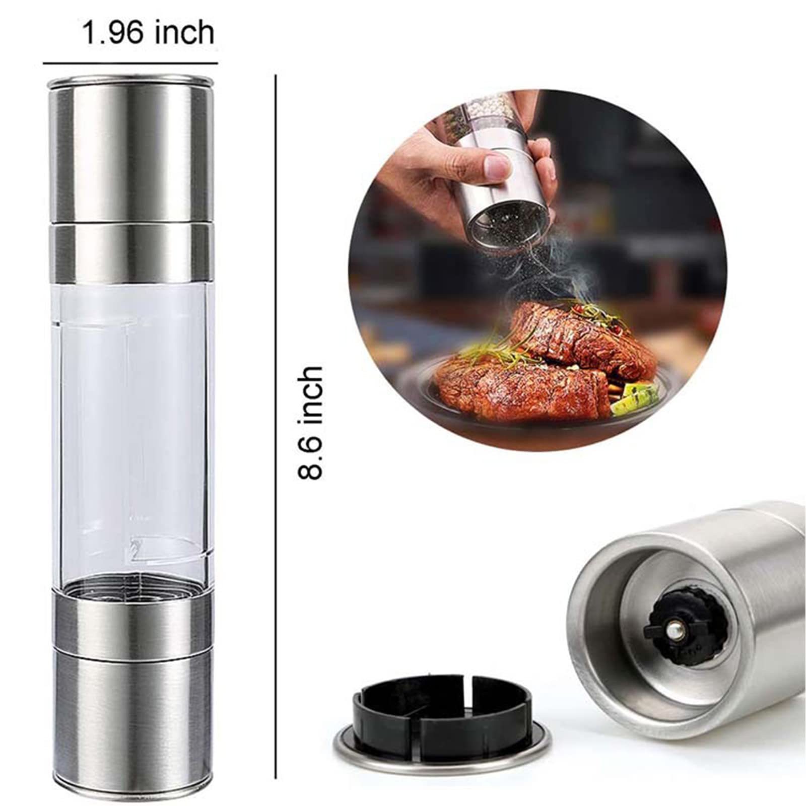 2 In 1 Adjustable Salt And Pepper Grinder Double Head Manual Pepper Mill Herb Spices Grinder