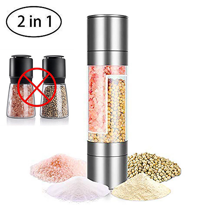 2 In 1 Adjustable Salt And Pepper Grinder Double Head Manual Pepper Mill Herb Spices Grinder