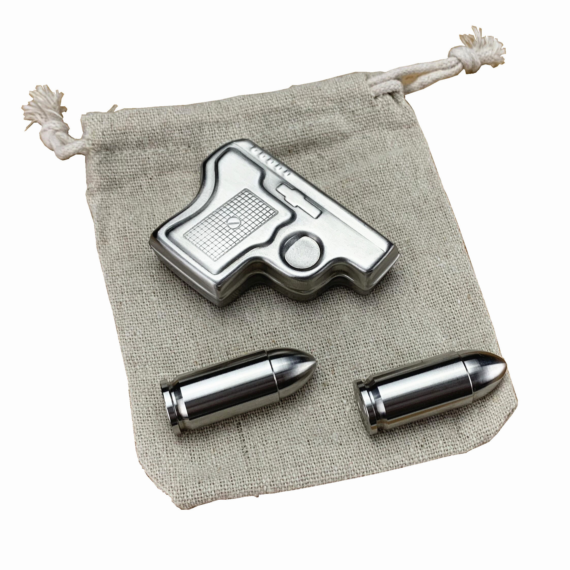 New Product Explosion Pistol Gun Shape Chilling Stones Reusable Stainless Steel 304 Whiskey Stones Wine Ice Cubes Bar Gifts