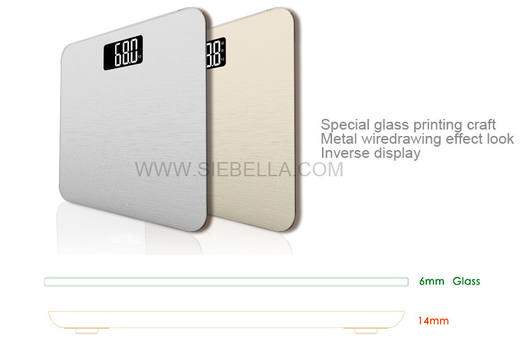 CE 180KG Special Glass Printing Craft-metal wired drawing looking Digital Bathroom Weighing Scale Electronic Body Scale