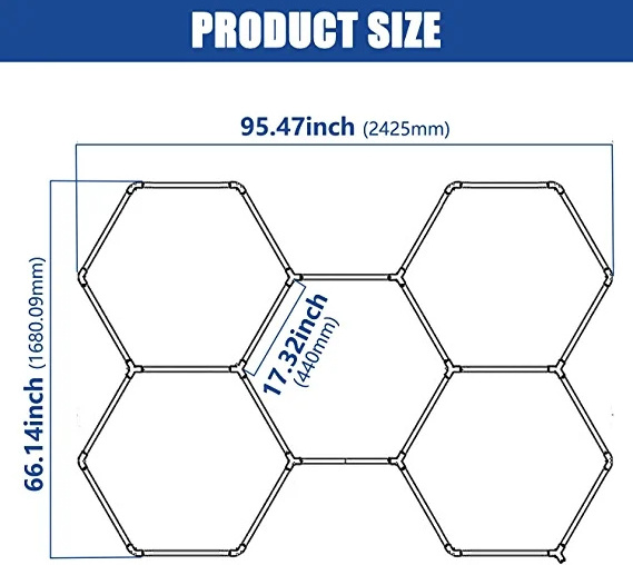 Car Detailing LED Shop Light Hexagon work light Basement Gym Warehouse (5 hex Grid System)