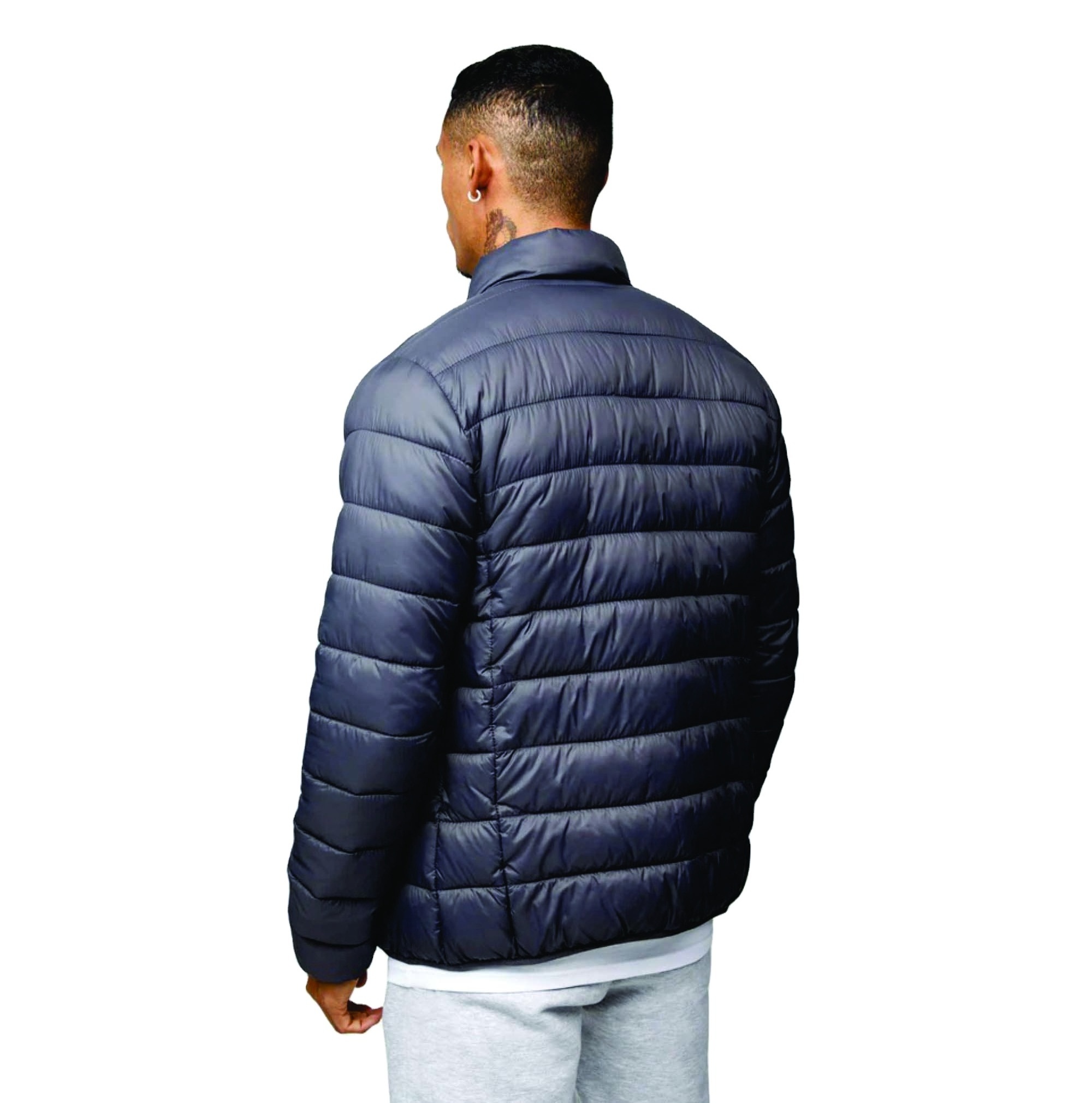 Custom Brand 100% Polyester Lightweight Quilted Full Zip  Cuffs Grey Mens Packaway Puffer Jacket