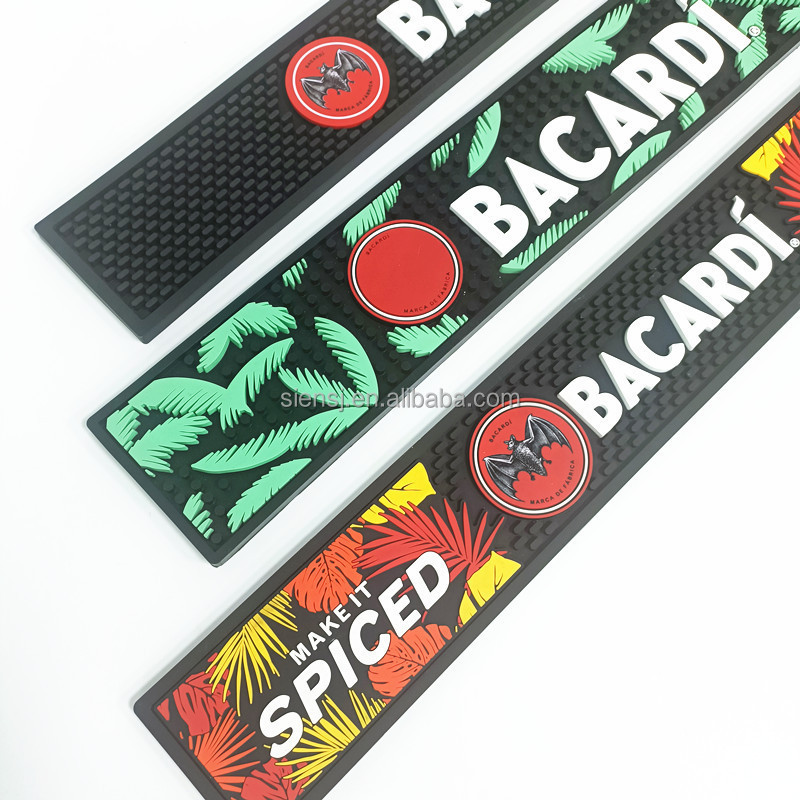 New Design Bacardi Pvc soft rubber bar mat beer mats with logo color customized