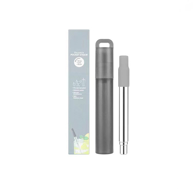 Telescopic Reusable Drinking Straws Stainless Steel Metal Straws Folding Straw Set With Case Cleaning Brush