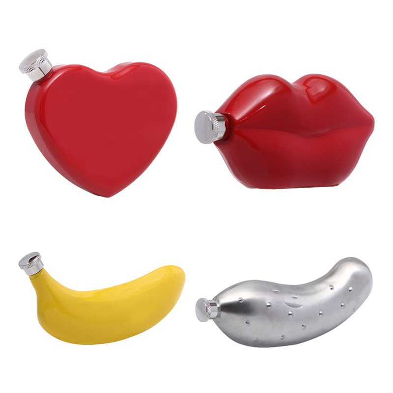 Love Heart Shape Hip Flask 4-5oz Red Heart Design Banana Hip Flask Lips Shape Creative Small Flagon