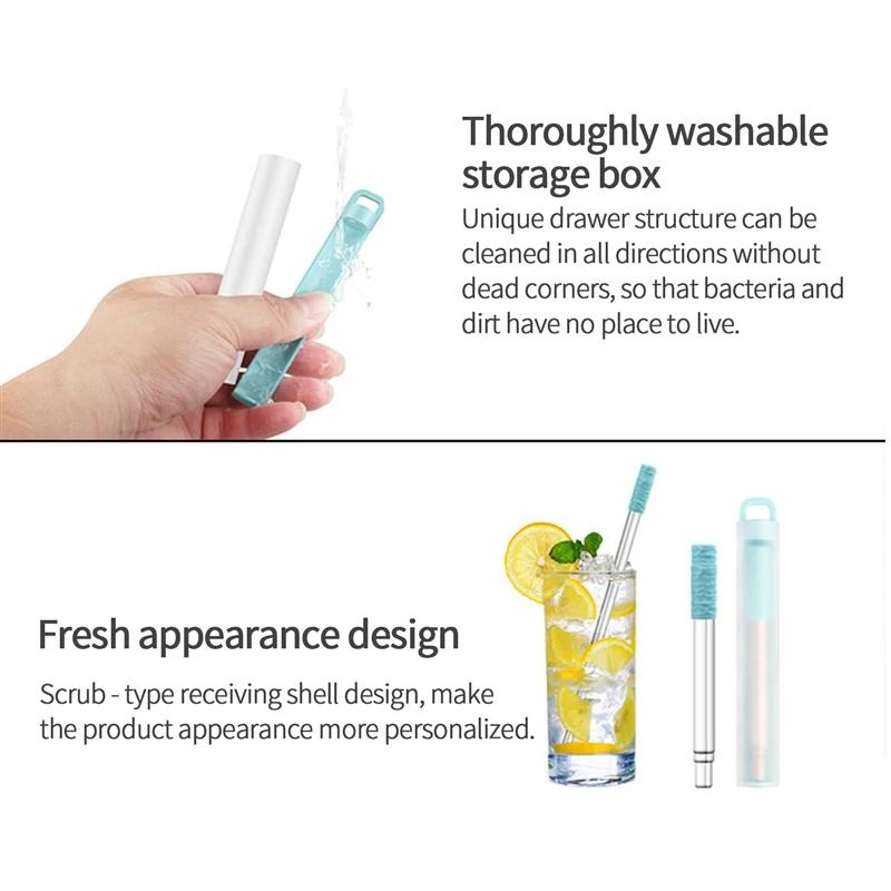 Telescopic Reusable Drinking Straws Stainless Steel Metal Straws Food-Grade Folding Straws Keychain Set with Case Cleaning Brush