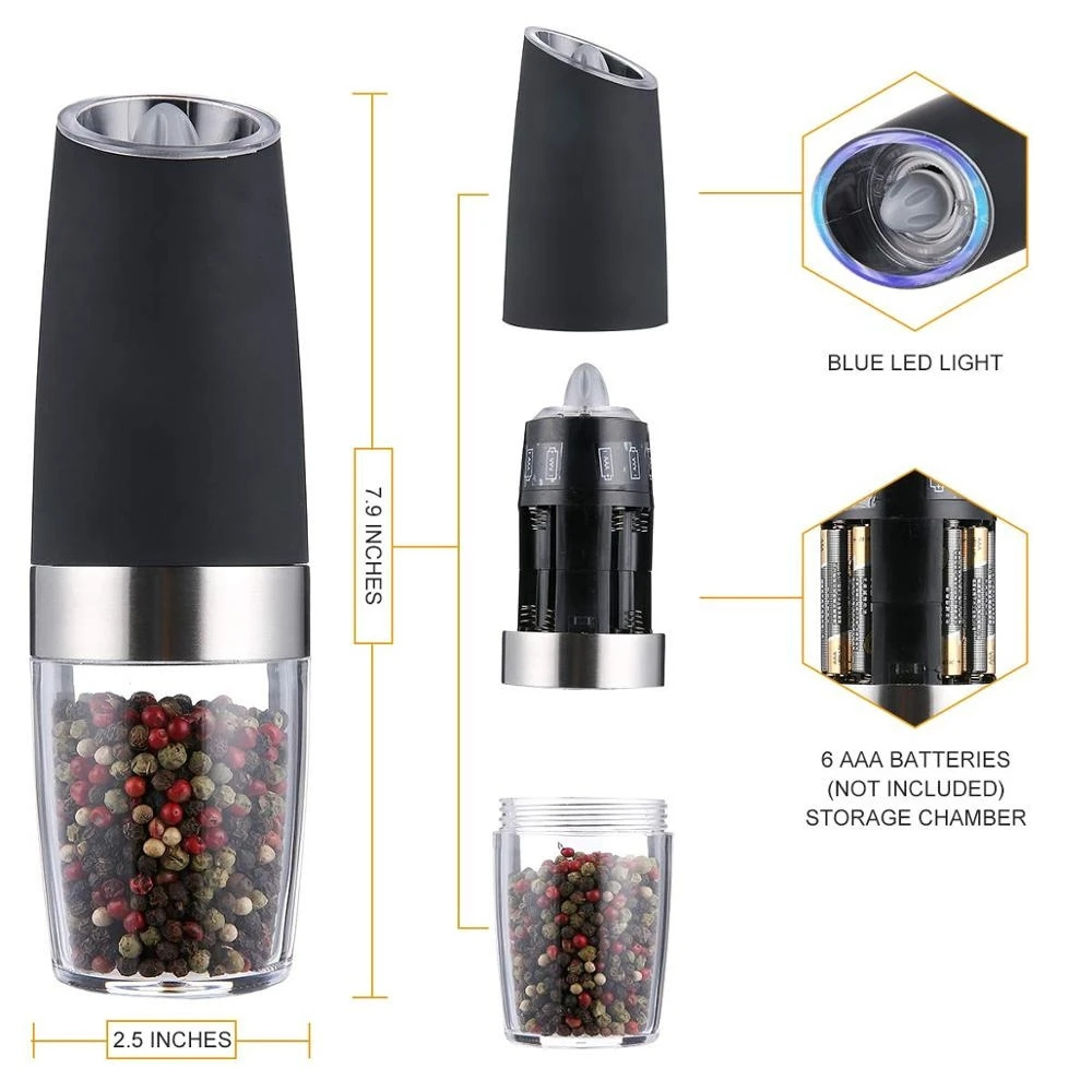 Stainless Steel Automatic Gravity Herb Spice Mill Adjustable Coarseness Kitchen Gadget Sets Electric Salt and Pepper Grinder