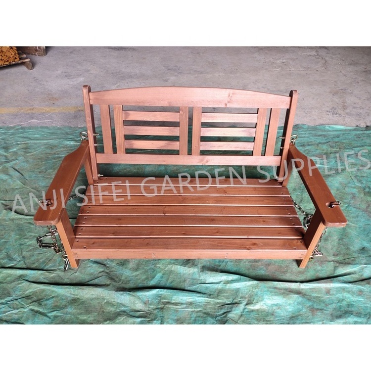 Brown Wood Two Seat Patio Swing Garden Swing