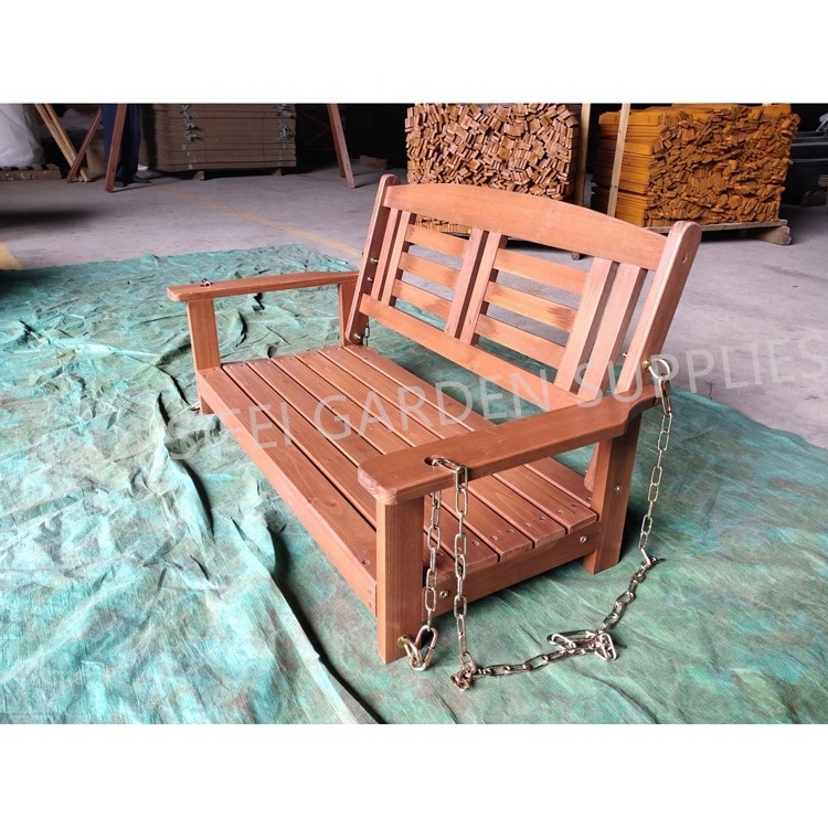 Brown Wood Two Seat Patio Swing Garden Swing