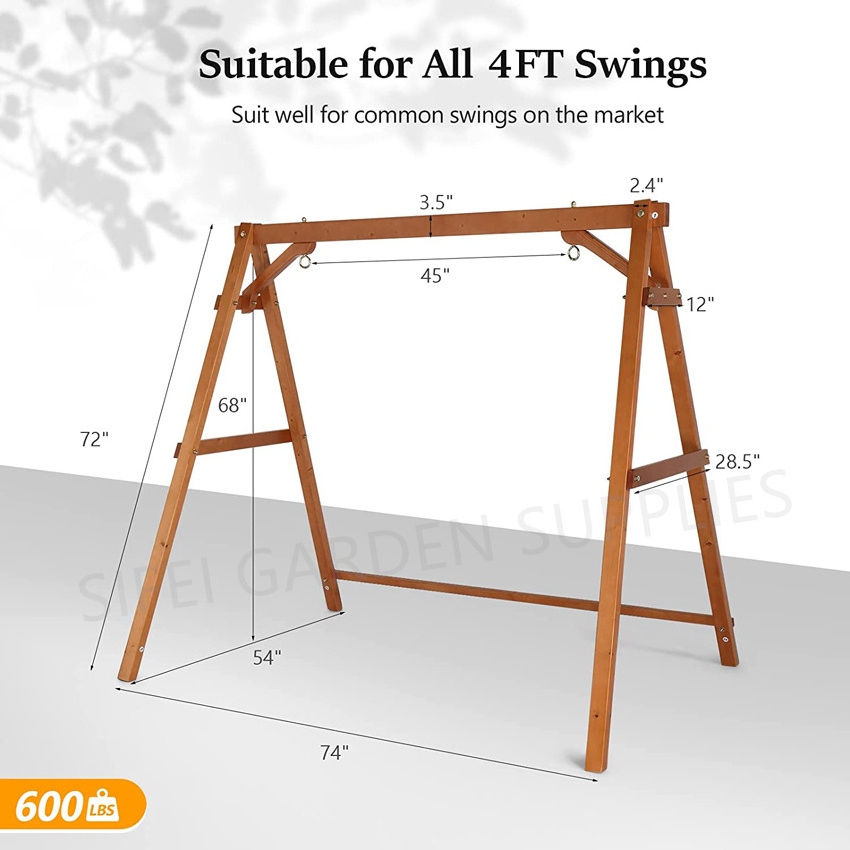 Outdoor Porch Wooden Swing Stand Suit for 4 FT Swing