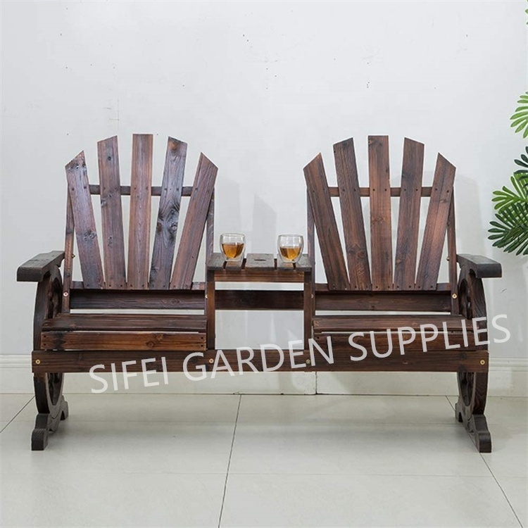 Garden Double Wooden Adirondack Chair with Wheels