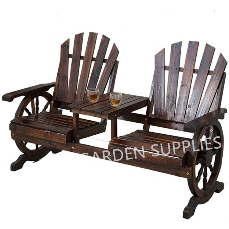 Garden Double Wooden Adirondack Chair with Wheels