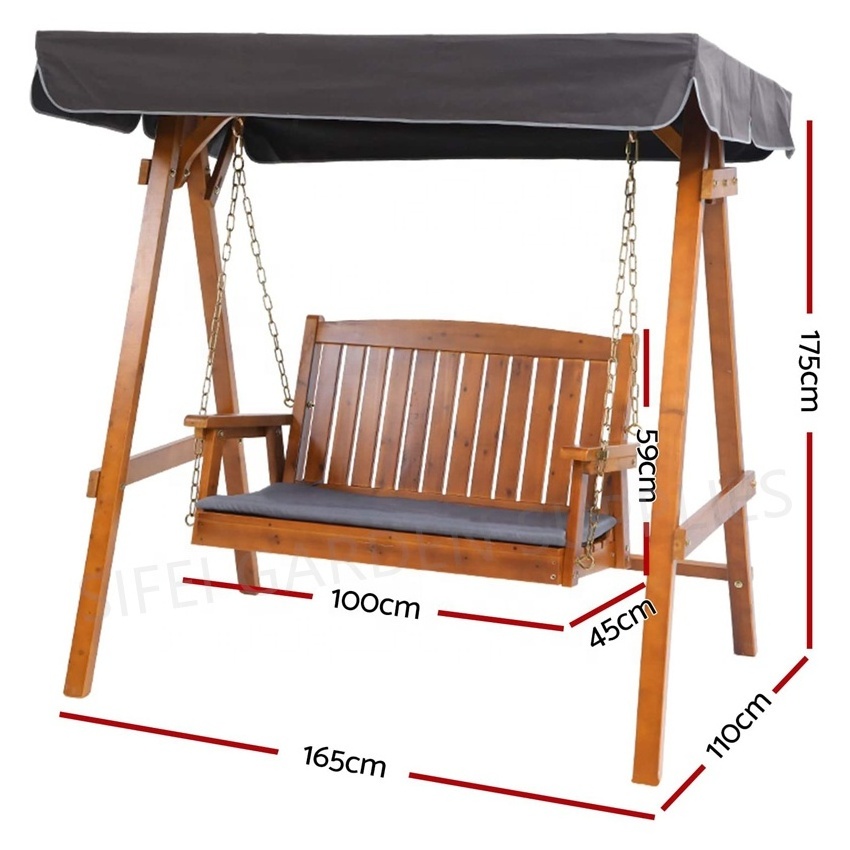 Outdoor Canopy Swing Wooden Swing with Cushions